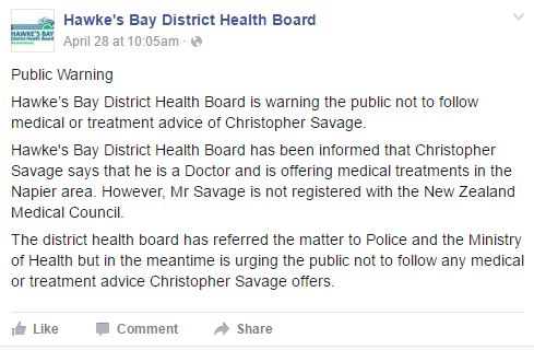 Hawkes Bay Health Issues Warning Over Savage